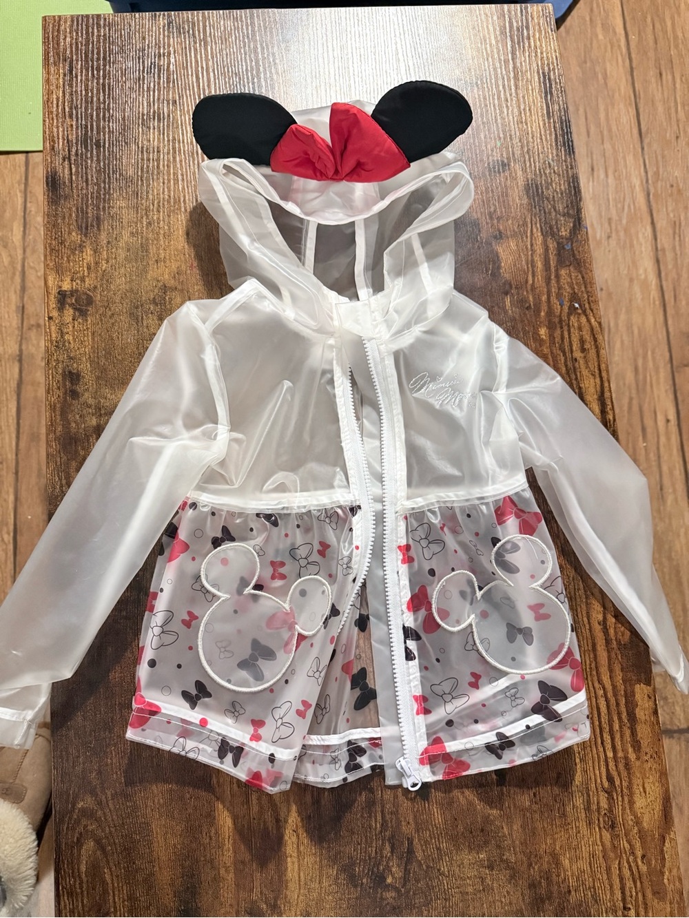 Clear Minnie Mouse Hooded Rain Jacket with Red Bow size 4T